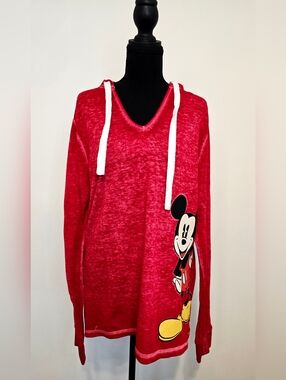 Disney Parks Mickey Mouse Hoodie Women’s Large Red Graphic Pullover Lightweight